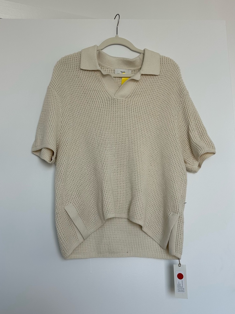 Men's Cream V‑Neck Linen/Cotton Polo — Short Sleeve Lightweight Sweater